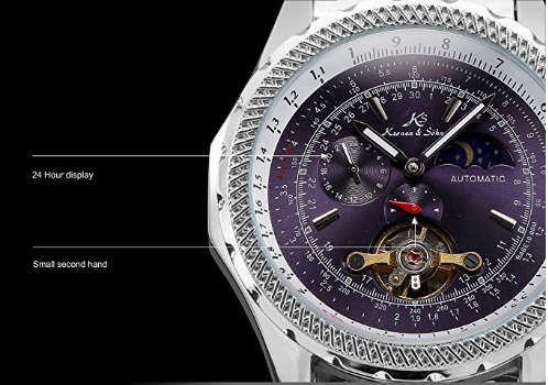 *Genuine* Kronen&Söhne Tourbillion Stainless Steel Moon Phase Automatic Mechanical Men's Sport Watch