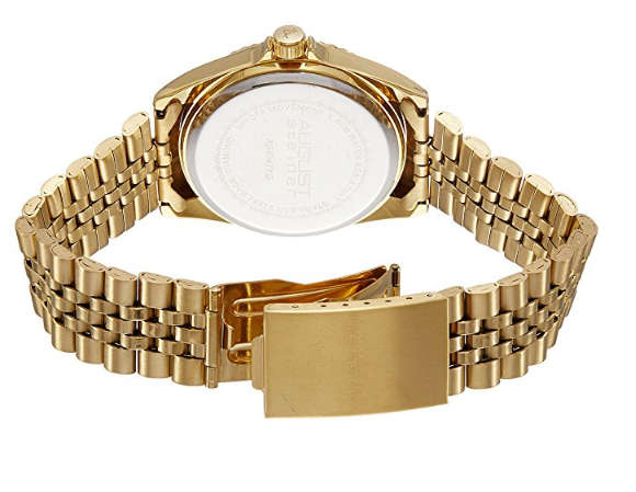 AUGUST STEINER®  MEN'S  STAINLESS STEEL BRACELET WATCH ACCENTED W/ 12 GENUINE DIAMOND HOUR MARKERS