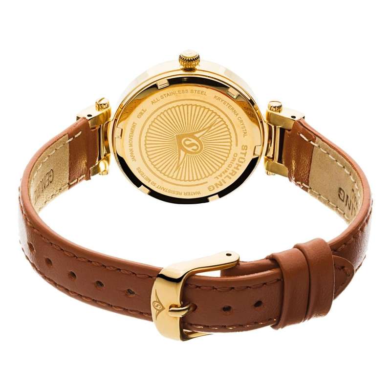 STUHRLING ORIGINAL® SYMPHONY GOLD-TONE WATCH W/ BROWN GENUINE LEATHER BAND