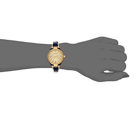 AKRIBOS XXIV® WOMEN'S SWISS YELLOW GOLD ENGRAVED SUNBURST DIAL & BLUE CALFSKIN LEATHER