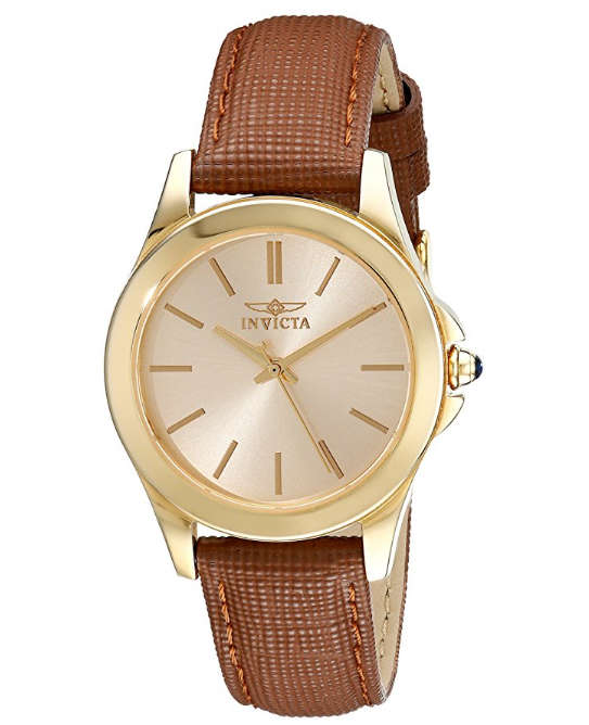**RRP R7000**INVICTA® WOMEN'S 18K YELLOW GOLD ION-PLATED AND BROWN LEATHER WATCH
