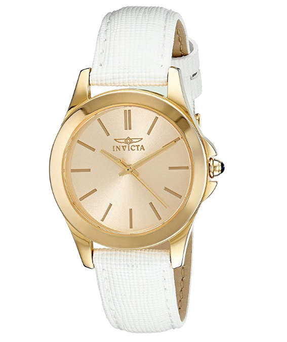 Invicta® Women's 18K YELLOW GOLD ION-PLATED  Stainless Steel And Brown Leather Watch