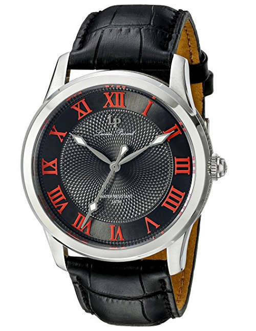 **RRP $445.00**LUCIEN PICCARD® SWISS LEGEND BLACK LEATHER BAND WATCH W/ BOX & MANUAL