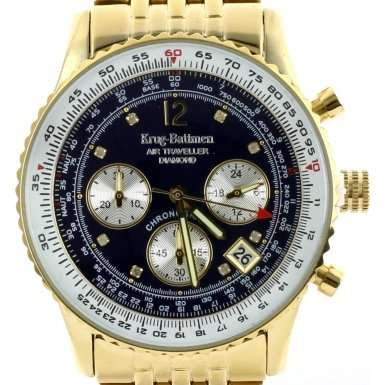 **RRP R7,999**KRUG BAUMEN® AIR TRAVELLER BLUE DIAL CHRONOGRAPH WATCH W/ 8X GENUINE DIAMONDS