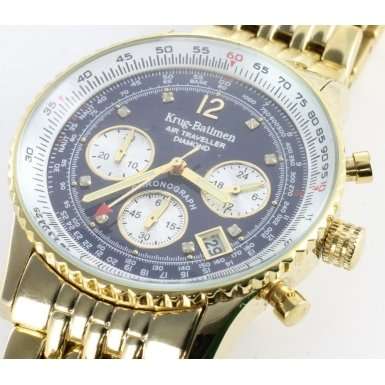 **RRP R7,999**KRUG BAUMEN® AIR TRAVELLER BLUE DIAL CHRONOGRAPH WATCH W/ 8X GENUINE DIAMONDS