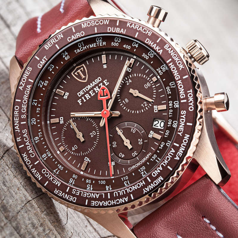 I RRP R7,499.99 I DETOMASO® MEN'S FIRENZE CHRONOGRAPH ANALOG DISPLAY JAPANESE QUARTZ RED  WATCH