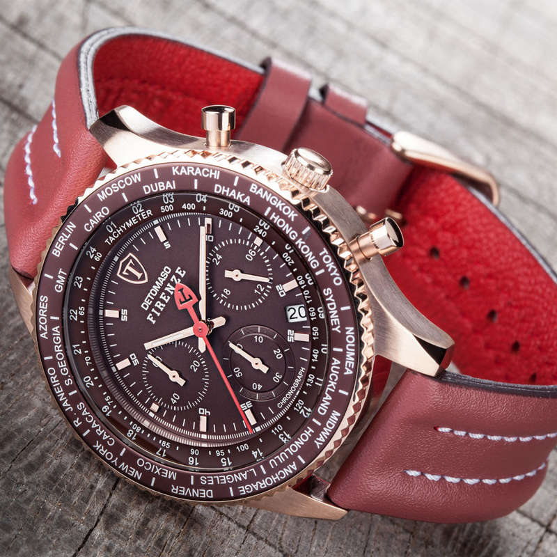 I RRP R7,499.99 I DETOMASO® MEN'S FIRENZE CHRONOGRAPH ANALOG DISPLAY JAPANESE QUARTZ RED  WATCH