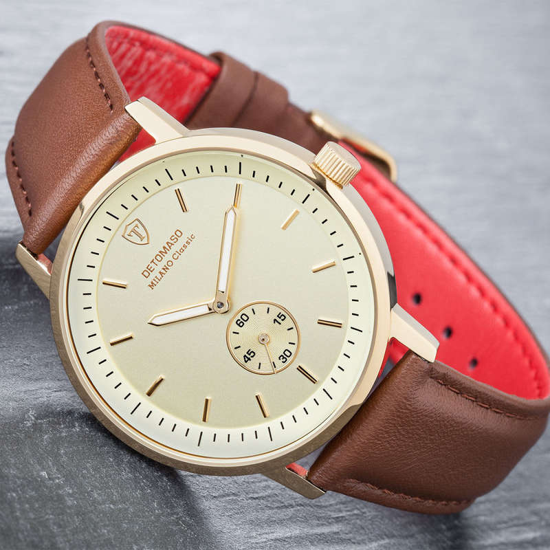 *RRP R7,499.99 I DETOMASO® MILANO CLASSIC MEN'S STAINLESS STEEL WATCH W/ QUICK RELEASE LEATHER STRAP