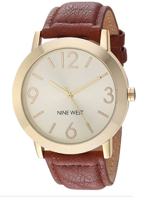 **GENUINE** NINE WEST® WOMEN'S GOLD-TONE AND HONEY COLORED STRAP WATCH W/  BOX & MANUAL