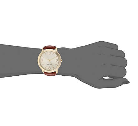 **GENUINE** NINE WEST® WOMEN'S GOLD-TONE AND HONEY COLORED STRAP WATCH W/  BOX & MANUAL