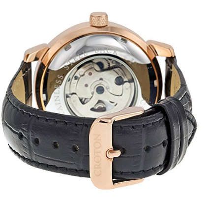 RRP R5180.58 I- CROTON®  MEN'S IMPERIAL ROSE GOLD TONE SKELETON AUTOMATIC LEATHER WATCH