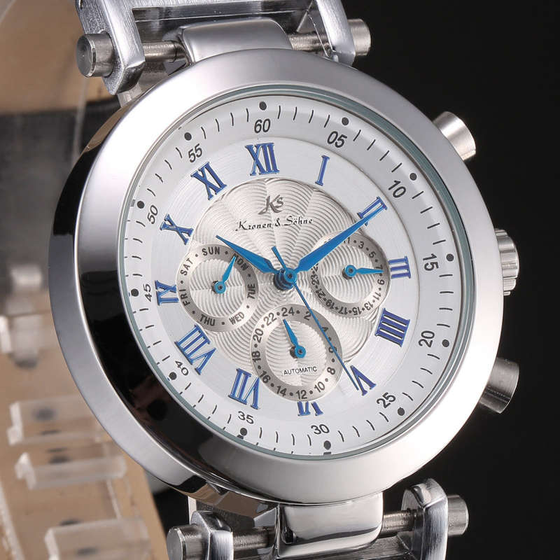 -I GENUINE I- KRONEN&SÖHNE NAVIGATOR LEATHER BAND AUTOMATIC MECHANICAL DATE DISPLAY WRIST WATCH