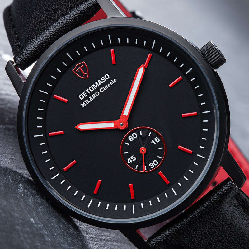 -I LATE ENTRY I- DETOMASO® MILANO CLASSIC MEN'S STAINLESS STEEL WATCH W/ QUICK RELEASE LEATHER STRAP