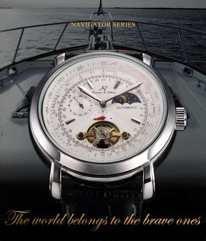 -I GENUINE I- KRONEN & SÖHNE Tourbillon Automatic Mechanical Sport Wrist Leather Watch