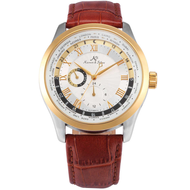 -I Late Entry !!! I GENUINE I- KRONEN & SÖHNE Automatic Sport Army Leather Mechanical Wrist Watch