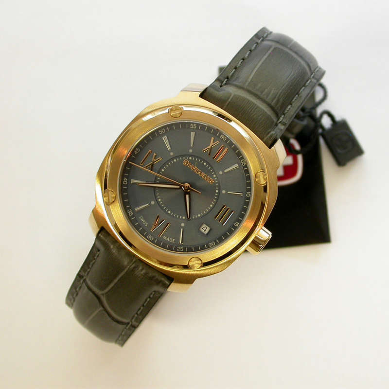 SWISS MILITARY I WENGER I GRAY DIAL 33MM ROSE GP/SS 100M WR EDGE  STRAP WATCH- 3 YEAR WARRANTY