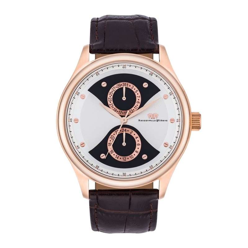 EXCLUSIVE I GENUINE I RHODENWALD & SÖHNE MENS M/FUNCTION   QUARTZ MOVEMENT 5 ATM LEATHER BAND WATCH