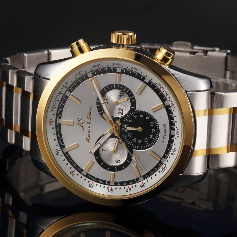 -I GENUINE I- KRONEN&SÖHNE Mens Stainless Steel Automatic Mechanical Date Day Sport Wrist Watch