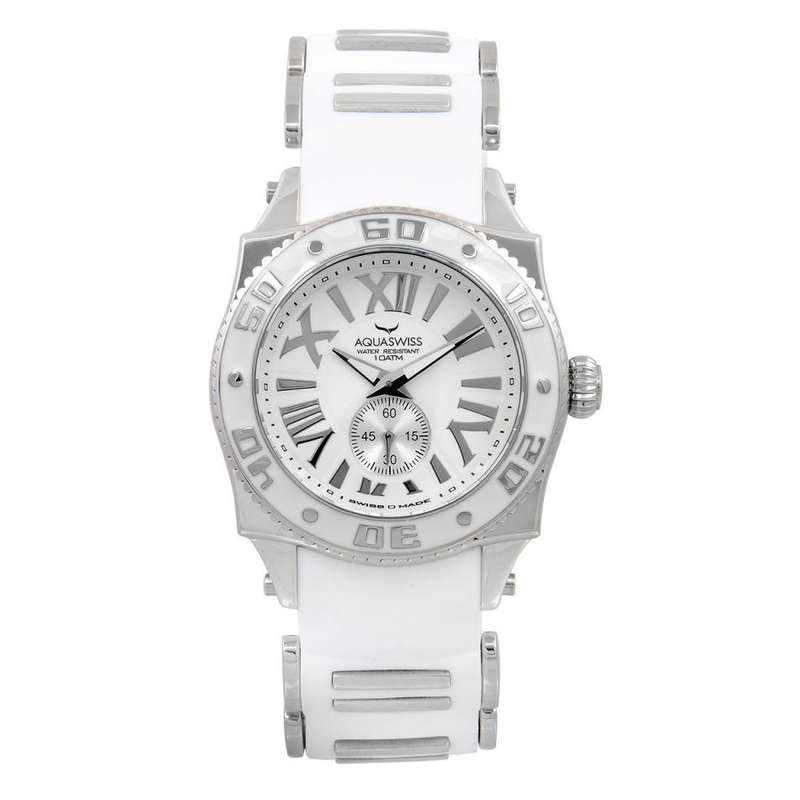 -I Genuine Swiss Watch I- Aquaswiss Men's SWISSport G Silver Bezel White Roman Numeral Watch