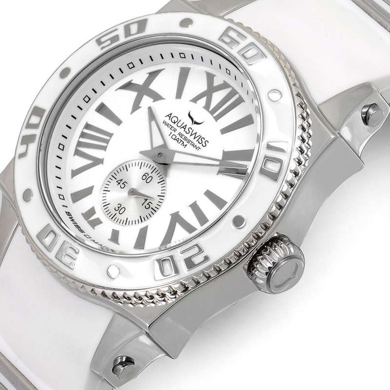 -I Genuine Swiss Watch I- Aquaswiss Men's SWISSport G Silver Bezel White Roman Numeral Watch