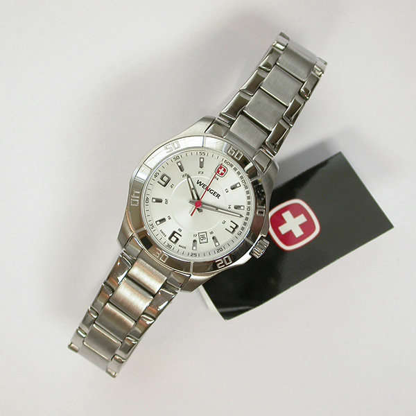 HERS I $225 SWISS MILITARY I WENGER I ALPINE 32MM SUNRAY SILVER DIAL100M BRACELET - 3 YEAR WARRANTY
