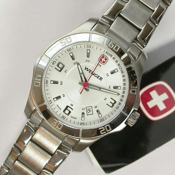 HERS I $225 SWISS MILITARY I WENGER I ALPINE 32MM SUNRAY SILVER DIAL100M BRACELET - 3 YEAR WARRANTY