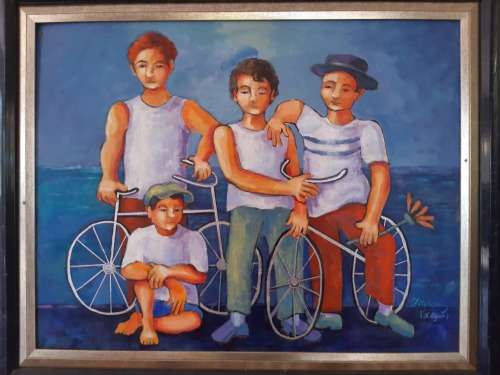 BOYS and BICYCLES - An original painting by Liz Fitzhenry