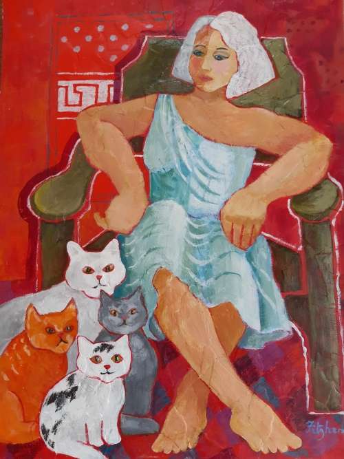 CAT LADY - An original painting by Liz Fitzhenry