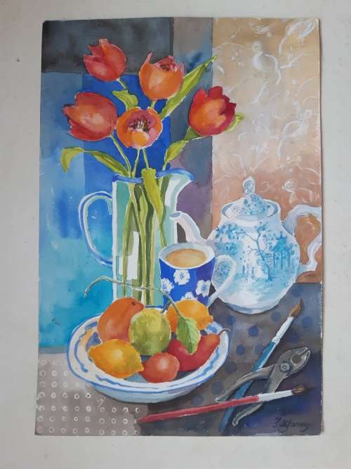 TULIPS and PLIERS - An original painting by Liz Fitzhenry