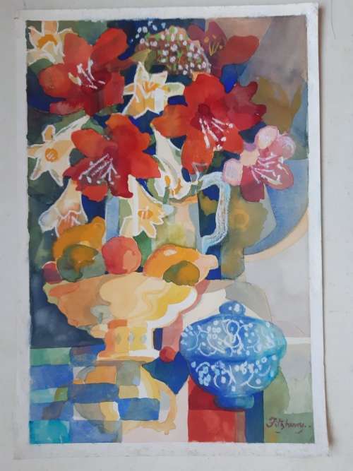 LILIES and GOLDEN BOWL - An original painting by Liz Fitzhenry