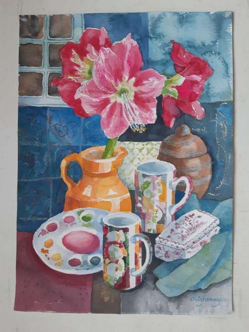 AMARYLLIS and PALETTE - An original painting by Liz Fitzhenry