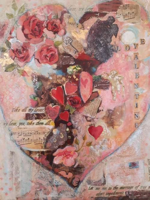 HEARTS and ROSES - An original painting by Liz Fitzhenry