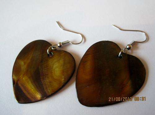 Big bronze heart shell earrings