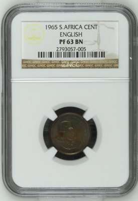 1965 South Africa One Cent NGC PF63 BN - English