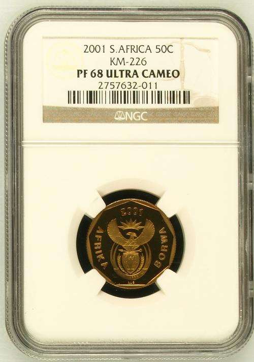 2001 South Africa 50c NGC PF68 Ultra Cameo KM-226