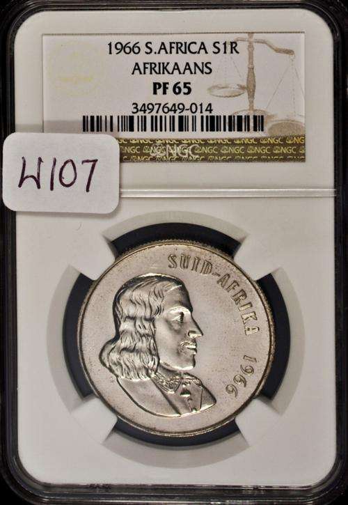 1966 South Africa 1 Rand Silver NGC PF 65 Afrikaans