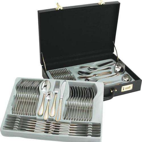 72 PIECE CUTLERY SET WITH GOLD TRIMMING  IN A LEATHERETTE CASE