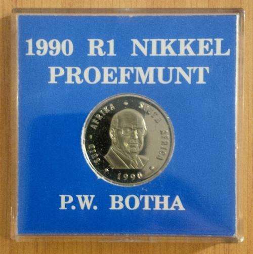 1990 PW BOTHA proof nickel R1 coin - @@@ R1 START!!!