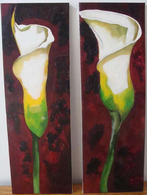 Original oil painting 'arum lilies' by Leandra Dames