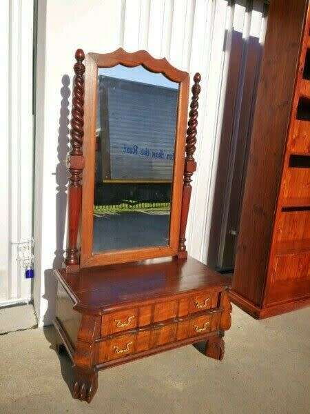 Antique Mahogany Cheval Mirror with 2 Drawers. Barley Twist Mirror Posts