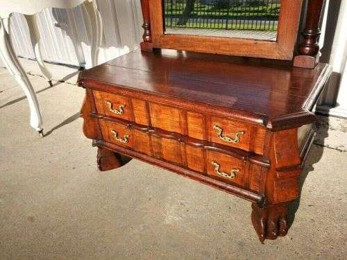 Antique Mahogany Cheval Mirror with 2 Drawers. Barley Twist Mirror Posts