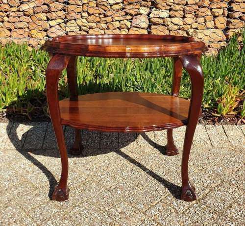 Elegant Two Tier Oval Solid Wood Side Table with Very Pretty Detail Throughout. Pristine Condition.