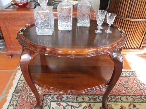 Elegant Two Tier Oval Solid Wood Side Table with Very Pretty Detail Throughout. Pristine Condition.