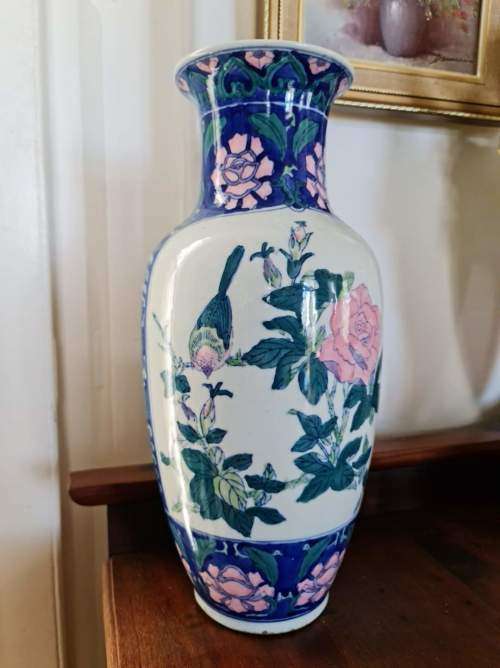 Chinese Vase Decorated with Flowers and Birds. 355mm tall and 150mm wide.