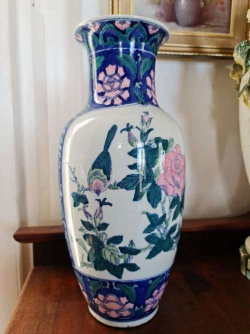 Chinese Vase Decorated with Flowers and Birds. 355mm tall and 150mm wide.