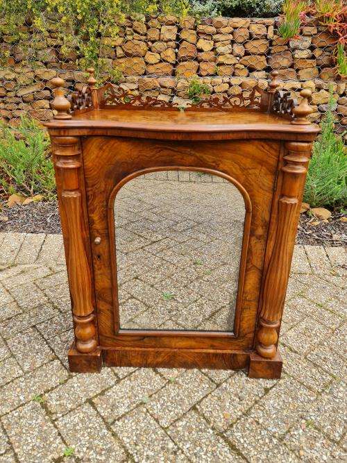 Antique 19th Century burr walnut inlaid music cabinet with Beautiful Trellis Work. Exquisite!
