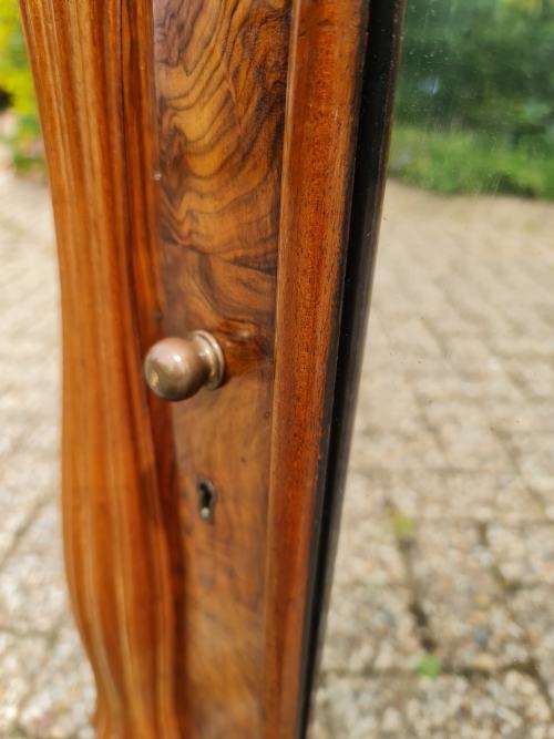 Antique 19th Century burr walnut inlaid music cabinet with Beautiful Trellis Work. Exquisite!