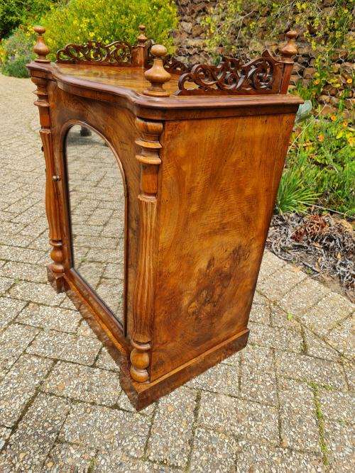 Antique 19th Century burr walnut inlaid music cabinet with Beautiful Trellis Work. Exquisite!