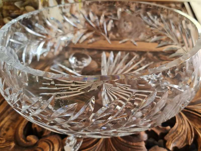 Very Large Crystal Fruit Bowl. So Glamorous!  This very attractive, early crystal bowl from the 1950