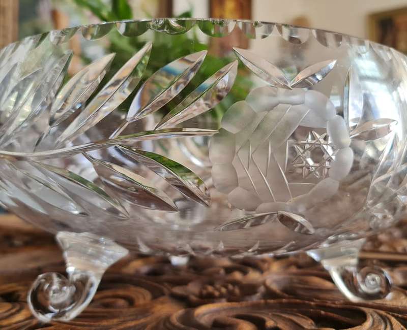 Very Large Crystal Fruit Bowl. So Glamorous!  This very attractive, early crystal bowl from the 1950